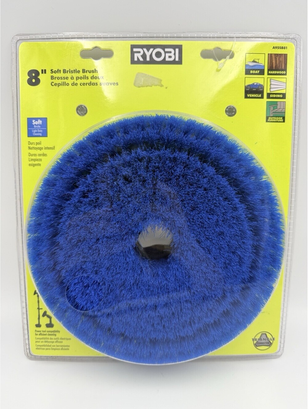 Ryobi 8 Inch Soft Bristle Brush Triangle Connector A95SB81 Nylon Scrub Brush NIB
